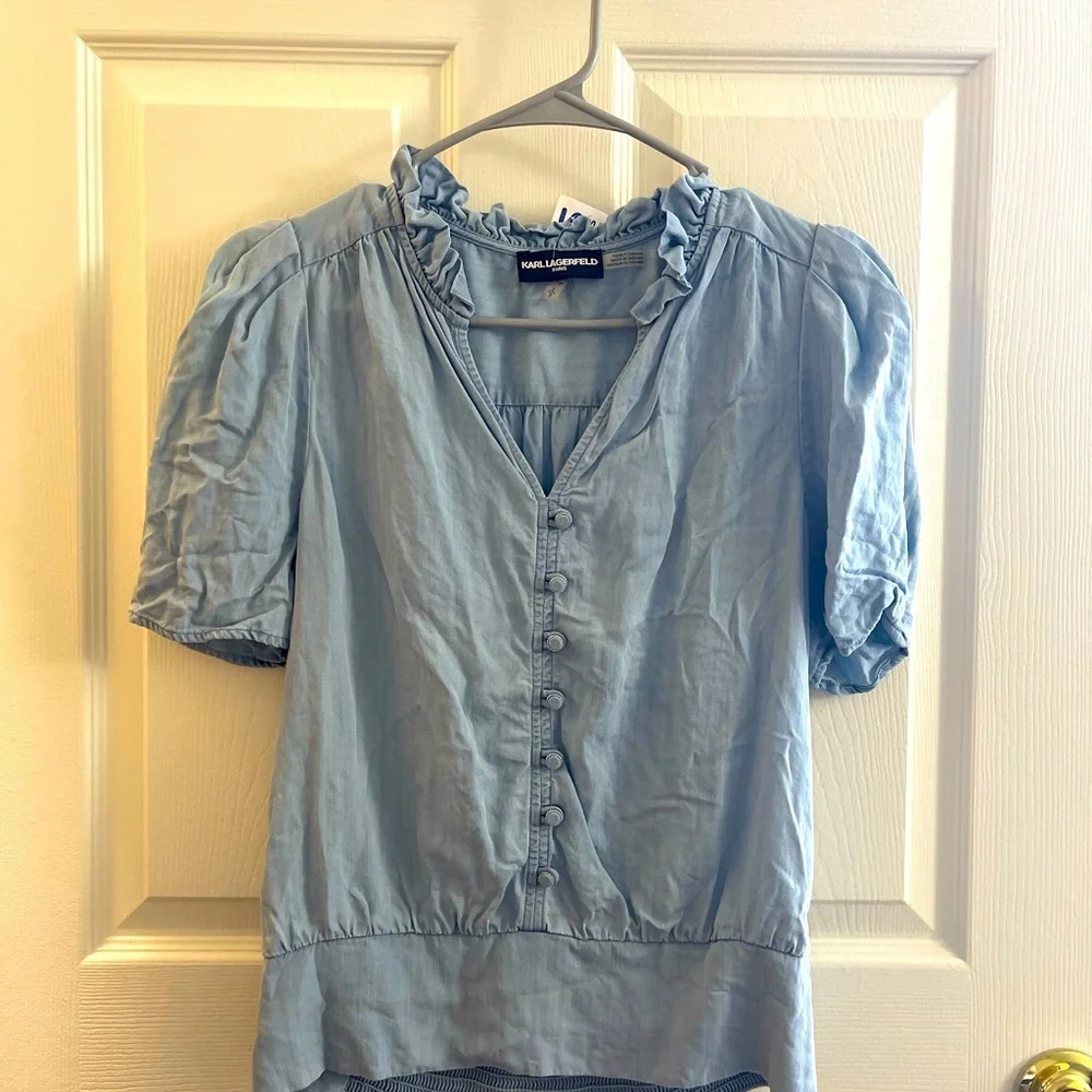 Ralph Lauren Light Blue Ruffled Blouse - Picture 1 of 3